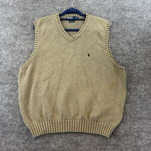 Polo Ralph Lauren Sweater Vest Mens XL Olive Vintage Cotton V Neck Pony Preppy
